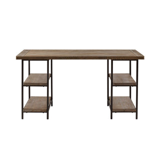 Industrial Style Metal Frame Accent Desk With Side Shelving - Gray
