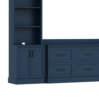 Arched Entertainment Center Wall Unit With 6 Drawers, Large TV Stand With Bookshelves