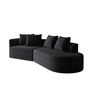 Upholstered Oversized Sectional Sofa, 4 Seater Extra Deep & Wide Curved Cloud Couch With 4 Throw Pillows For Living Room - Black