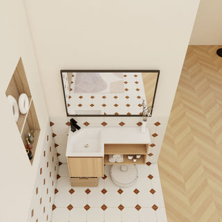 L-Shaped Wall Mounte Floating Bathroom Vanity With Integrated Sink