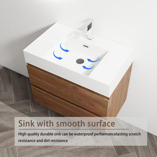 Wall Mounted Bathroom Vanity And Sink, 2 Soft Close Drawers