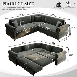 L-Shaped Sofa Couch With Pull-Out Bed