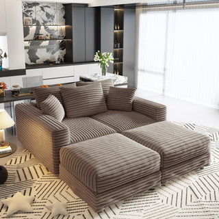 Deep Seat Convertible Sofa With Soft Pillows And Ottomans