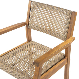 Amaris Outdoor Patio 7Pcs Acacia Wood Dining Set With Faux Wicker Chairs In Teak
