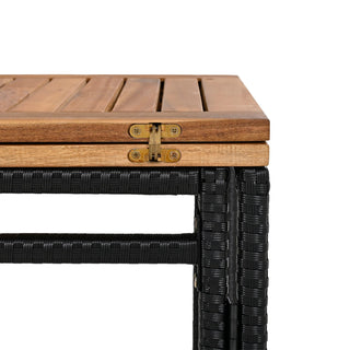 Outdoor Acacia Wood Bar Height Table And Eight Stools With Cushions