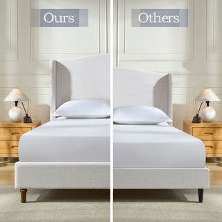 Hannah - Upholstered Wingback Bed Size / Tall Headboard Upholstered King Bed / Premium Textured Look / Minimalist Designs / No Box Spring Needed