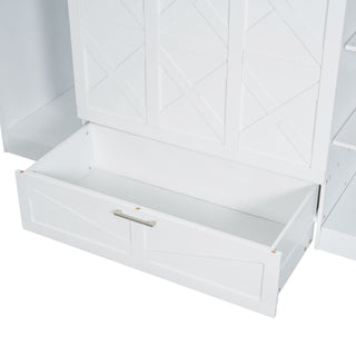 Twin Size Murphy Bed With Bedside Shelves And Wardrobe - White
