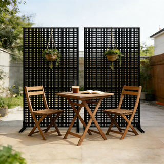 Outdoor And Indoor Divider With Freestanding Decorative Privacy Screen - Black