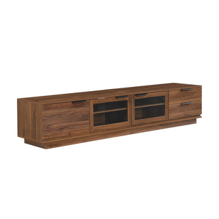 TV Stand With 2 Drawers, Doors & Cable Management, Soft Closing Hinges - Walnut