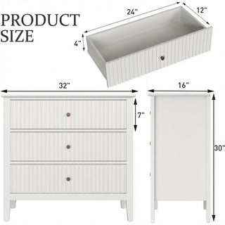 3 Drawer Nightstand, Wide With Soft Close Slides - White