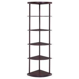 Corner Bookcase With 5 Shelves, Compact Design For Living Room - Cappuccino