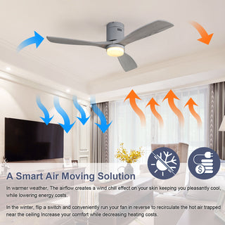 52" Ceiling Fan With LED Light, Reversible DC Motor, Remote Control - Silver