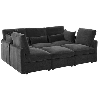 Modern Modular U-Shaped Sofa Bed With Movable Ottoman, USB Ports, Phone Holder