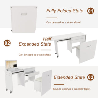Folding Desk With Mirror And Storage Stol For Bedroom