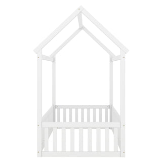 Wood House Bed With Fence And Door