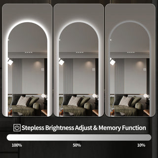 LED Full Length Wall Mirror With Symmetrical Arch Design, Dimmable 3 Color Temperature Lighting - Silver