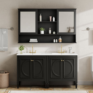 Double Sink Bathroom Vanity Set With Wall Mount Mirror Cabinet