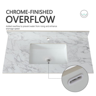 Elegant Bathroom Vanity Top With Rectangular Ceramic Sink And Backsplash