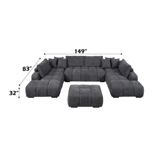 Chosen - Sectional Sofa With Toss Pillows With 2 Chaises With Ottoman - Gray