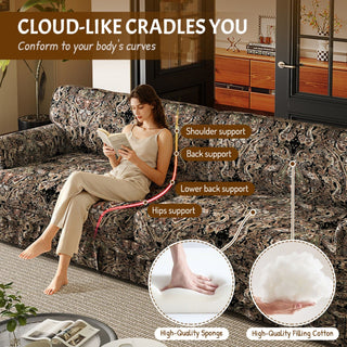 Luxuriously Comfortable Cloud Couch Sofa With Elegant Rolled Arms & Pleated Skirt Design