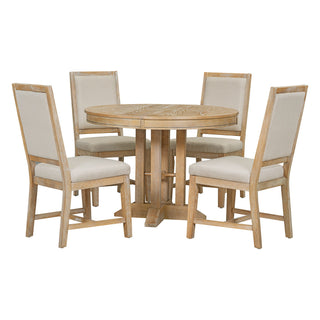 Dining Set & Extendable Round Table And 4 Upholstered Chairs