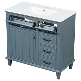 Modern Bathroom Vanity With Sink Top, Flip Drawers, Adjustable Shelf
