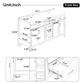 59.1" Minimalist Double Sink Bathroom Vanity With Top, Soft Close Doors & Drawers - White