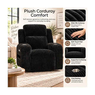 Power Recliner With Cup Holders And Ambient LED Lighting - Black
