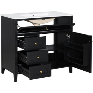 Bathroom Vanity With Sink, 3 Drawers & Cabinet With Adjustable Shelves
