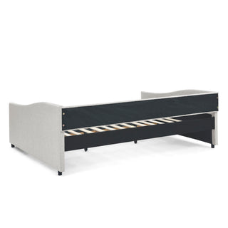 Upholstered Tufted Daybed With 2 Drawers, Waved Arms