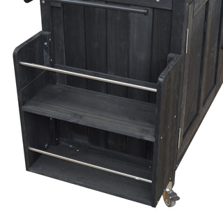 Foldable Outdoor Kitchen Island With Lockable Wheels, Storage Cabinet And Towel Rack For Patio