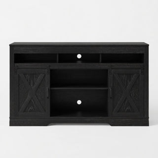 Farmhouse TV Stand With Sliding Barn Doors & Adjustable Storage