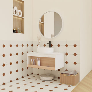 Floating Bathroom Vanity With Glossy Round Vessel Sink