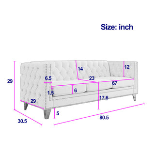 Upholstered Couch Sofa With Button Tufting For Living Room