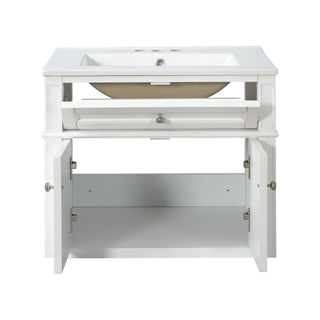 Wall Mounted Bathroom Vanity With Tip Out Drawer And Open Back Design