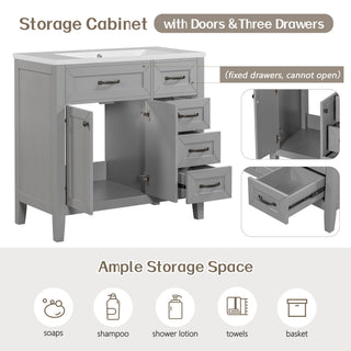 Modern Bathroom Vanity With Sink, Freestanding Design With Drawers And Doors