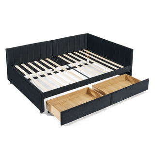 Upholstered Tufted Daybed Frame With Storage Drawers