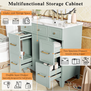 Bathroom Vanity With Ceramic Sink, Soft Close Doors, Adjustable Shelves