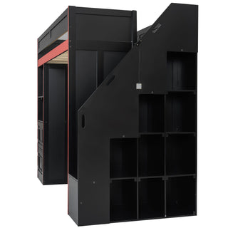 Gaming Loft Bed With Desk And Storage, LED Lights