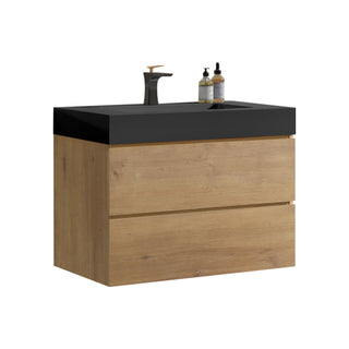 Alice - Natural Oak Bathroom Vanity With Sink, Large Storage Wall Mounted Floating Bathroom Vanity For Modern Bathroom, One-Piece Sink Basin Without Drain