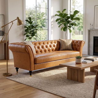 Chesterfield Sofa, 3 Seat Couch With Deep Button Tufted Back, Rolled Arms