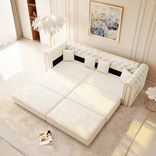 3-In-1 Convertible Sleeper Sofa With Movable Ottoman For Living Room