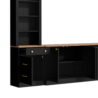 Arched Entertainment Center Wall Unit With Bookshelf, Retro Large TV Stand