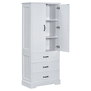 Tall Bathroom Storage Cabinet With 2 Doors And Drawers, Adjustable Shelf - White