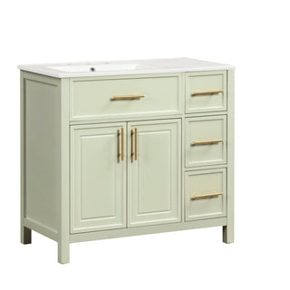 36" Bathroom Vanity With Sink, 2 Doors, 3 Drawers, Rectangular - White
