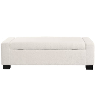 Textured Boucle Ottoman Bench With Hinged Lid For Seating And Storage - Beige