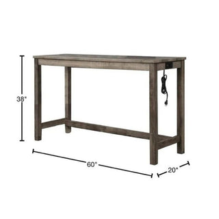 3 Piece Counter Bar Dining Set Table With Electric Outlet And 2 USB Ports, Tufted Upholstered Stools - Brown / Beige