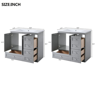 Shaker Free Standing Bathroom Vanity Cabinet & Sink, Soft Close Drawers, Soft Close Doors