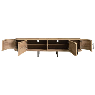 70" TV Stand With Doors, Construction For TVs Up To 80" - Natural Wood
