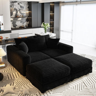 Deep Seat Convertible Sofa With Soft Pillows And Ottomans